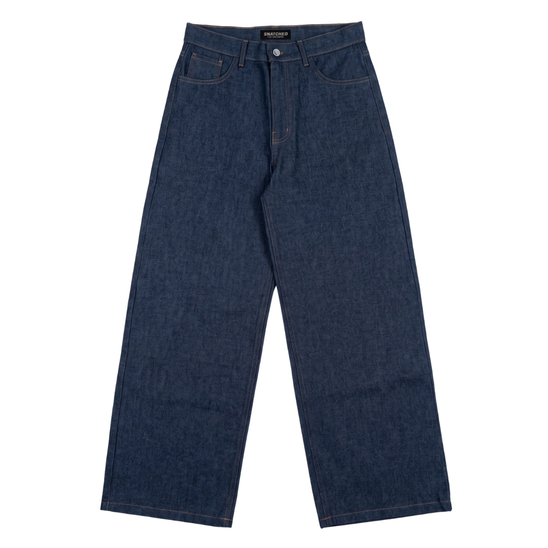 SNATCHED Baggy Jeans – Raw Denim Blue